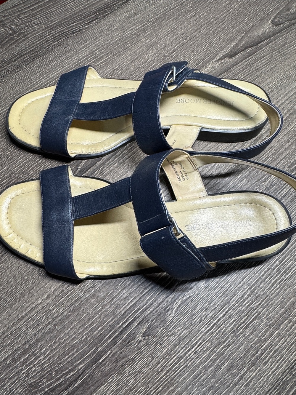 Jennifer Moore Navy and Tan Slingback Sandals